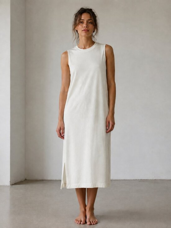 Everlane Dresses & Skirts - Everlane Organic Cotton Sleeveless Shirt Dress Cream Medium Side Slit Minimalist